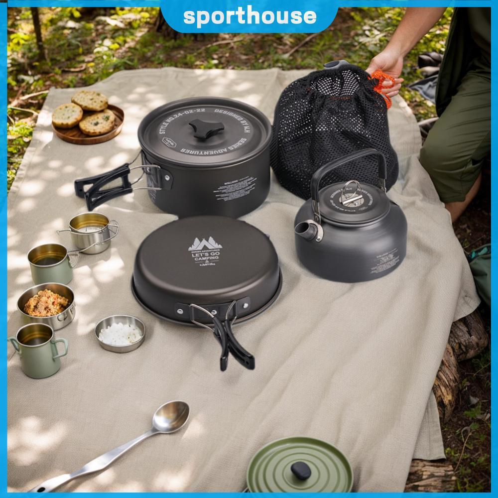 ⚡24ชม.⚡ 3 ชิ้น/เซ็ต Camping ชุดเครื่องครัวอลูมิเนียมกลางแจ้งทําอาหารหม้อน้ําหนักเบาชุดเครื่องครัวสํา