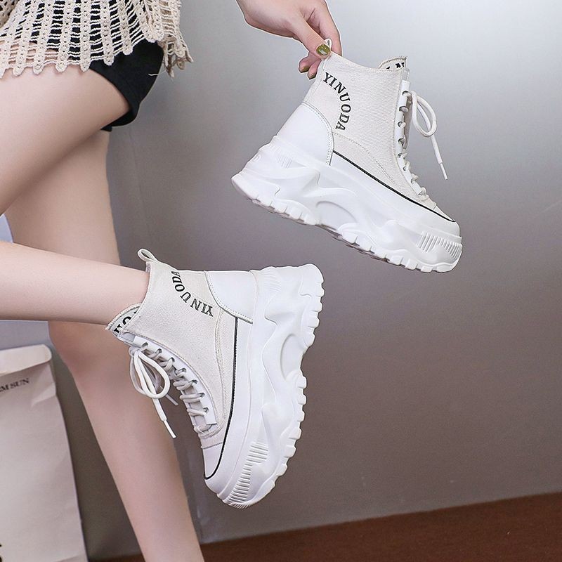 High-Top รองเท้าสีขาวผู้หญิง 2023 ขายาวหนาSoledผ้าใบรองเท้าเพิ่มความสูงรองเท้าพ่อคู่รองเท้าพิธีความรู้สึก 0227