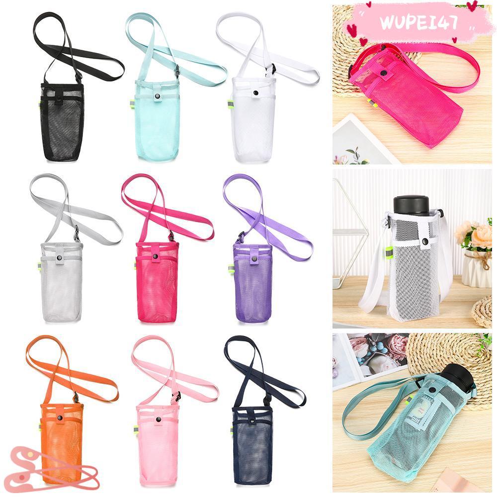 WUPEI47AD กีฬาขวดน้ําที่มีประโยชน์พร้อมสายคล้อง Camping อุปกรณ์เสริมตาข่ายถ้วยกระเป๋า