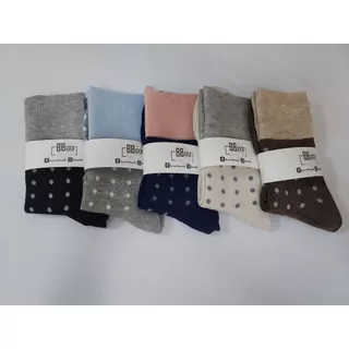 ถุงเท้าข้อกลาง ลายจุด สีทูโทน พร้อมส่งจากไทย