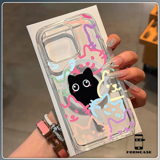 การชาร์จแบบไร้สาย เปลือกแม่เหล็ก แมวดำและลูกแมวลาย for iPhone X XS MAX XR 7/8PLUS 17 16 15 14 เคสไอโฟน 13 12 11 PRO MAX