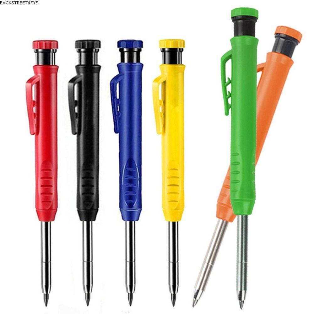 BACKSTAGEEET4FC3 ดินสอกด, Deep Hole Marking Long Head Woodworking Pencil, Metal 2.8mm Built-in Sharpener งานไม้ Deep-hole Marker