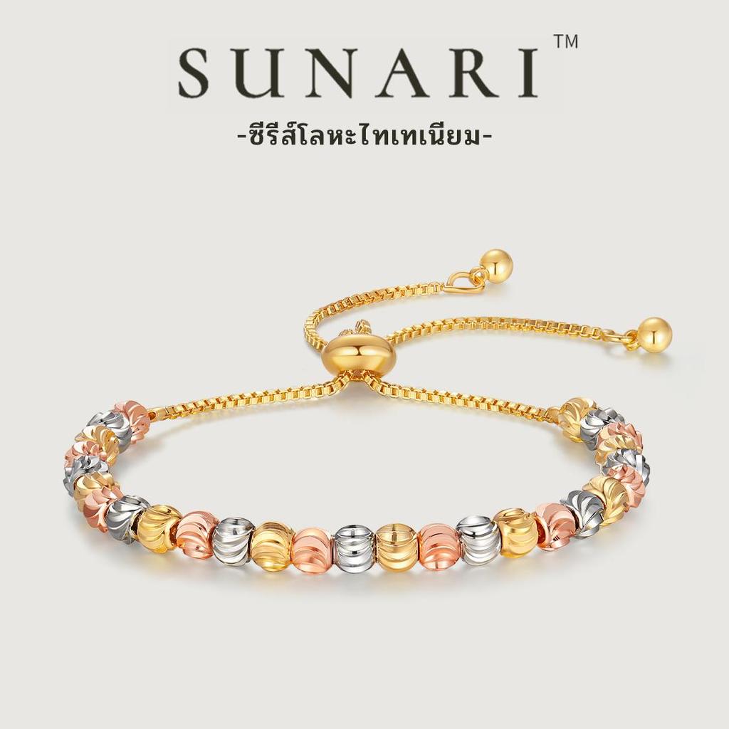 LUCKYROSE สร้อยข้อมือลูกปัดทองแดง สายเชือก ปรับได้ ดีไซน์วินเทจแซนด์โกลด์