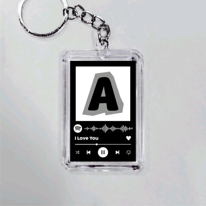 GANTUNGAN KUNCI INISISAL / GANCI SPOTIFY / พวงกุญแจ CUSTOM HURUF รุ่น 2 สีดํา Dan Putih Akrilk - A hitam v2