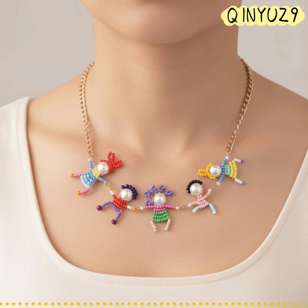 QINYUZ9QXการ์ตูนลูกปัดChokers,Elegant Designลูกปัดคอโซ่ตัวอักษรChokersสร้อยคอ,เลียนแบบPearlsคอแฟชั่น
