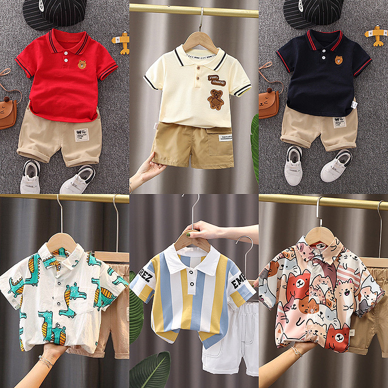 ชุดเด็กคอโปโลเสื้อ+กางเกง ชุดเซ็ทเด็ก เสื้อผ้าสำหรับเด็ก ชุดเซ็ท ชุดเด็กผู้ชาย Size90-120 DXT25