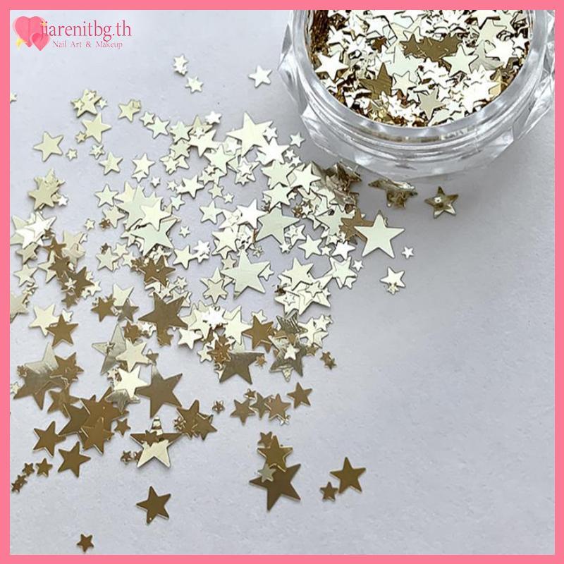 RENBG ขนาดผสมประกาย Star เล็บ Glitter ประกาย Pentagram ตกแต่งเล็บออกแบบร้านทําเล็บน่ารักอุปกรณ์เสริม DIY เล็บออกแบบ TH