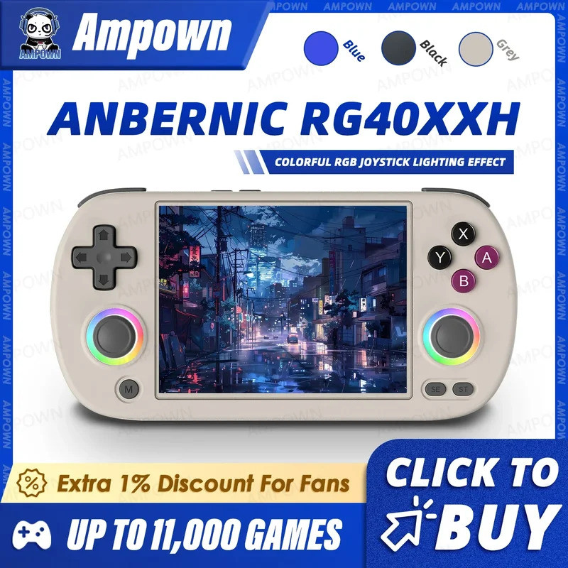 ANBERNIC RG40XX H คอนโซลเกมมือถือ 4 หน้าจอ Linux ระบบจอยสติ๊ก RGB แสง RG40XXH เครื่องเล่นวิดีโอ Trim