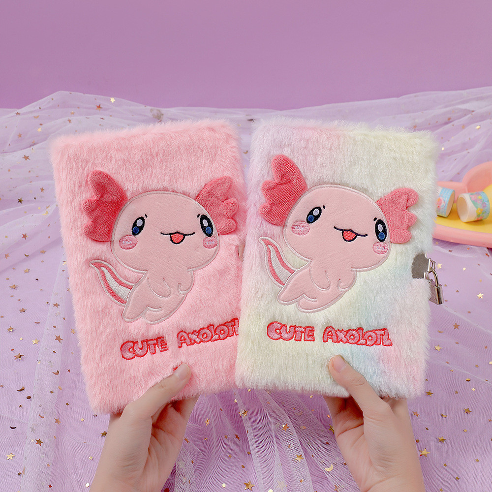 การ์ตูน Axolotl Plush Locked Notebook Student A5 ไดอารี่น่ารัก
