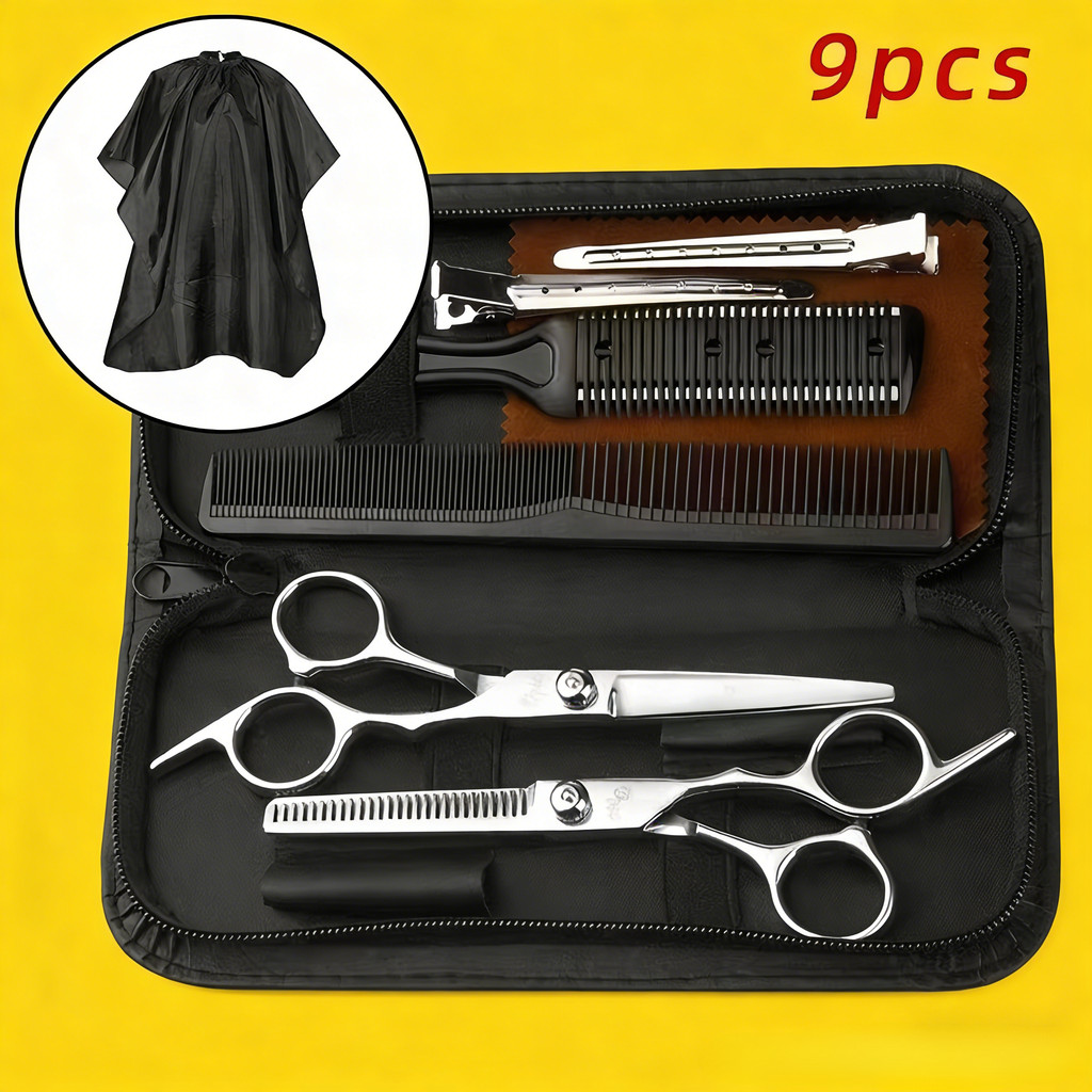พร้อมส่ง 9 PCS/Set กรรไกรตัดผม กรรไกรตัดผมอุปกรณ์ทำผม กรรไกรตัดผมชาย/หญิง ชุดตัดผม