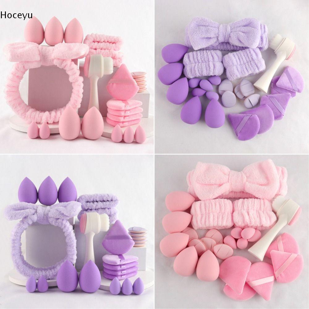 HOCEYU 24 ชิ้น/เซ็ต Vegan Makeup Kit, Non-slip Hairband Hypoallergenic ฟองน้ําแต่งหน้า, Practical Gi