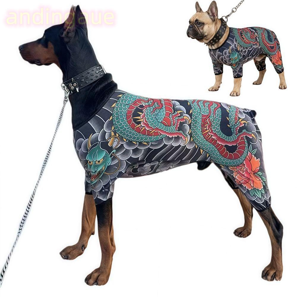 ANDIN เสื้อสักสัตว์เลี้ยง, เหมือนจริง Four Seasons Dog Cat Tattoo Jacket, ความคิดสร้างสรรค์ Cool Breathable เสื้อผ้าสัตว์เลี้ยงตลกสําหรับสัตว์เลี้ยง S ถึง 6XL