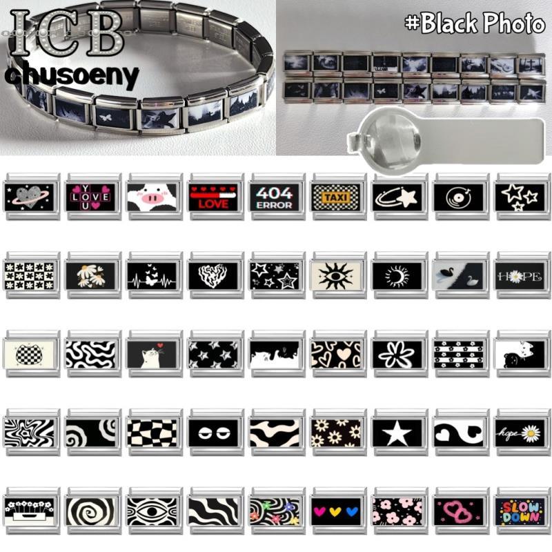 สร้อยข้อมือ ICB Black Star Italian Charm สแตนเลส ขนาด 9 มม., เครื่องประดับสำหรับ стильการแต่งตัว