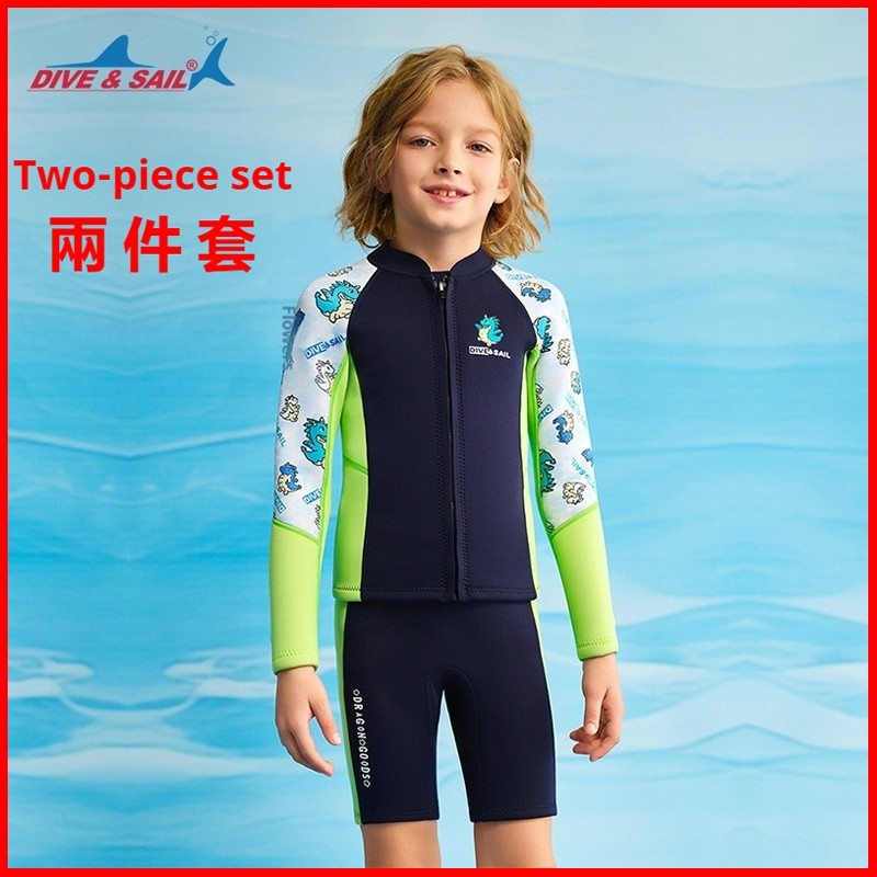 ชุดดำน้ำ DIVE & SAIL สำหรับเด็กและเยาวชน ทำจากเนื้อ Neoprene 1.5 มม. กันหนาวดี มีซิปรองเท้าและเอวกางเกงแบบดึงสาย