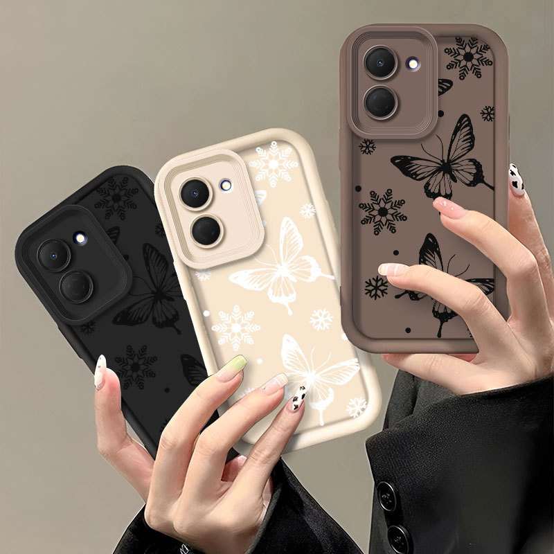ปลอกสําหรับ Tecno Spark GO 3 KN3 GO 2 กรณี Techno Spark GO 3 GO3 GO2 Matte Aesthetic ผีเสื้อสีดํา Sn