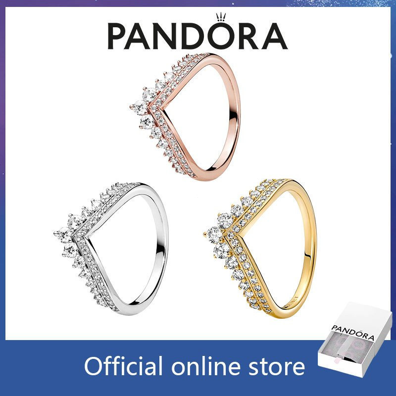 100% PANDORA แหวนเงินแท้ S925 คู่ Pandora Timeless Wish Tiara Ring
