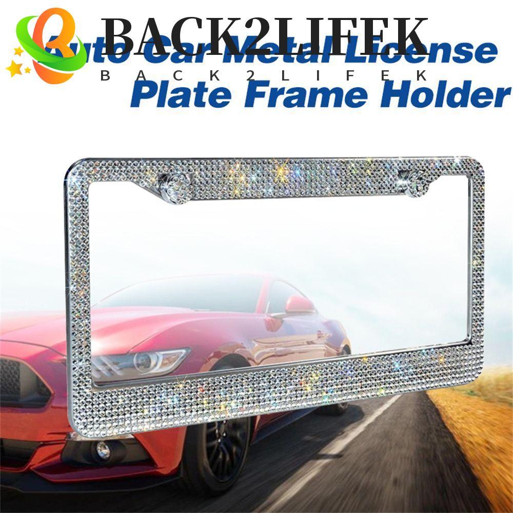 BACK2LIFEK กรอบป้ายทะเบียน Handcrafted อุปกรณ์ตกแต่งรถยนต์ Rhinestone สแตนเลสคริสตัลหรูหรา Bling ป้ายทะเบียน