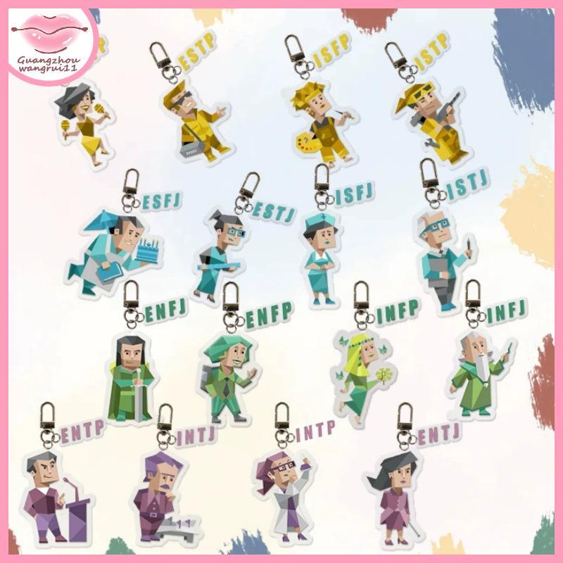 พวงกุญแจอะคริลิคตัวอักษร การ์ตูน MBTI พร้อมสร้อยคอมินิและหูฟัง ของขวัญสร้างสรรค์