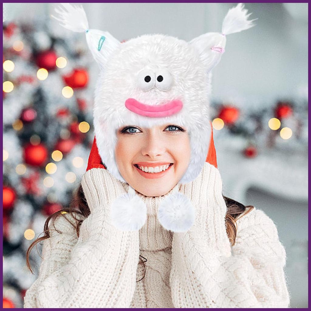 น่ารัก Fuzzy หมวก Fuzzy หมวกผู้หญิงน่ารัก Face Expressions และผมยืนตลกหมวกฤดูหนาวผู้หญิง Fuzzy buth