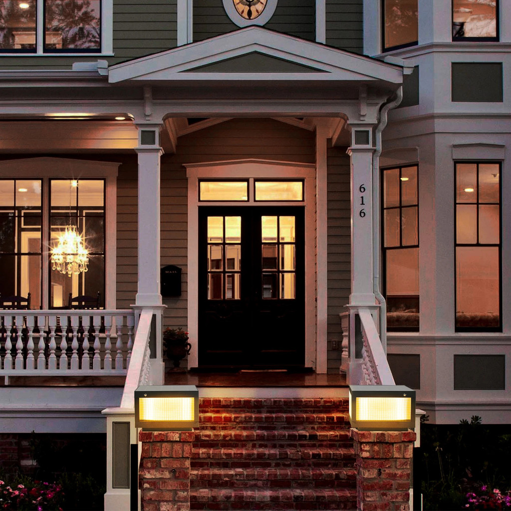 ไฟโพสต์พลังงานแสงอาทิตย์, 12 "คอลัมน์กลางแจ้งเสาโคมไฟ Dusk to Dawn IP55 กันน้ํา 3000K/6000k สีขาว LE