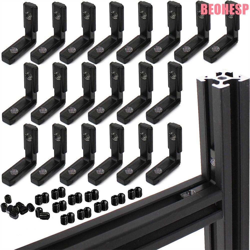 BEOHESP 20 ชิ้นตัวเชื่อมต่อมุม,สีดํา 2020 Series ภายใน,สล็อตโปรไฟล์พร้อมสกรู L-Shape Extrusion มุม 2