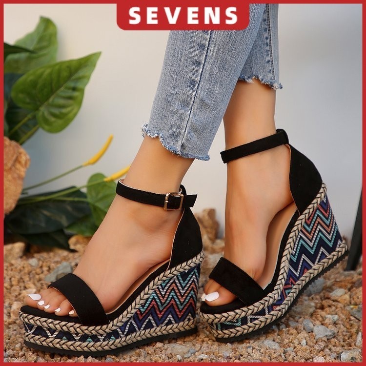 JB1 Platform wedges women plus size retro black sandan 0085