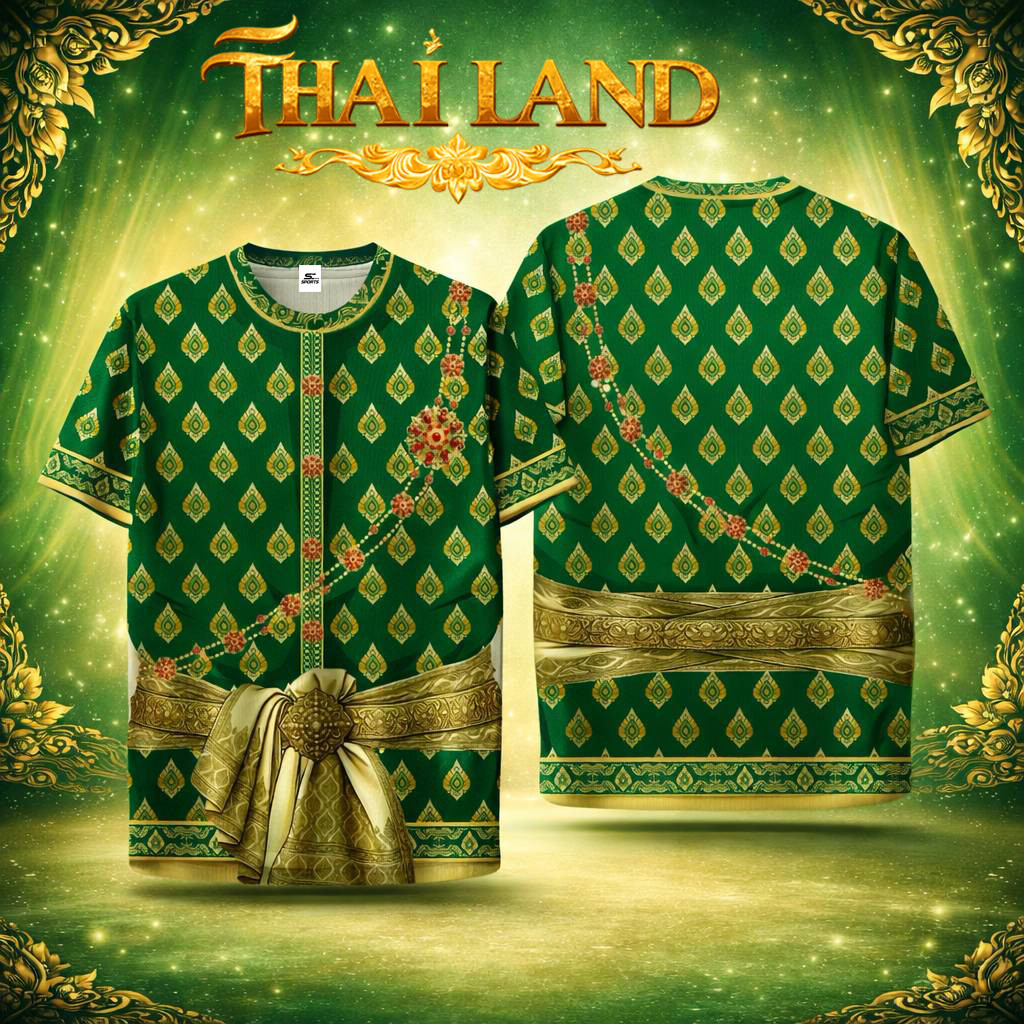 ชื่อสินค้า: เสื้อยืดลายไทย 3D "สยามพัสตรา" รุ่นเขียวเหนี่ยวทรัพย์ - งานพิมพ์พรีเมียม ลายเครื่องทองโบราณ สวยสะกดตา
