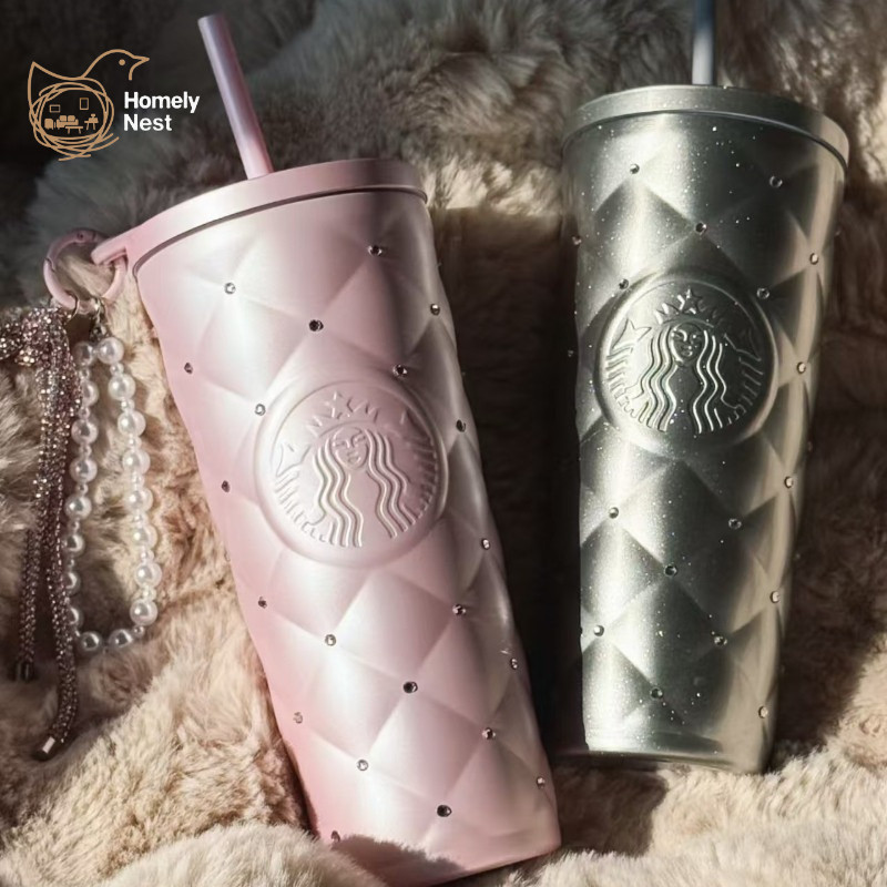 Starbucks Cup Silver Grey Pink Diamond Tumbler 590ml - ถ้วยฉนวนสแตนเลส Sweet Star Series ของขวัญแก้วเดินทางจํานวนจํากัด