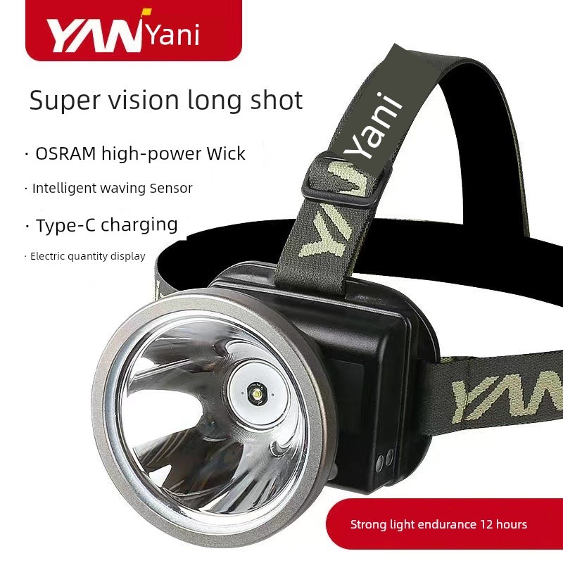 หัวไฟคาดหัว ไฟฉายติดหัว Yani LED ไฟหน้า Strong Light Sensor Miners โคมไฟชาร์จ Long-Range Super Brigh