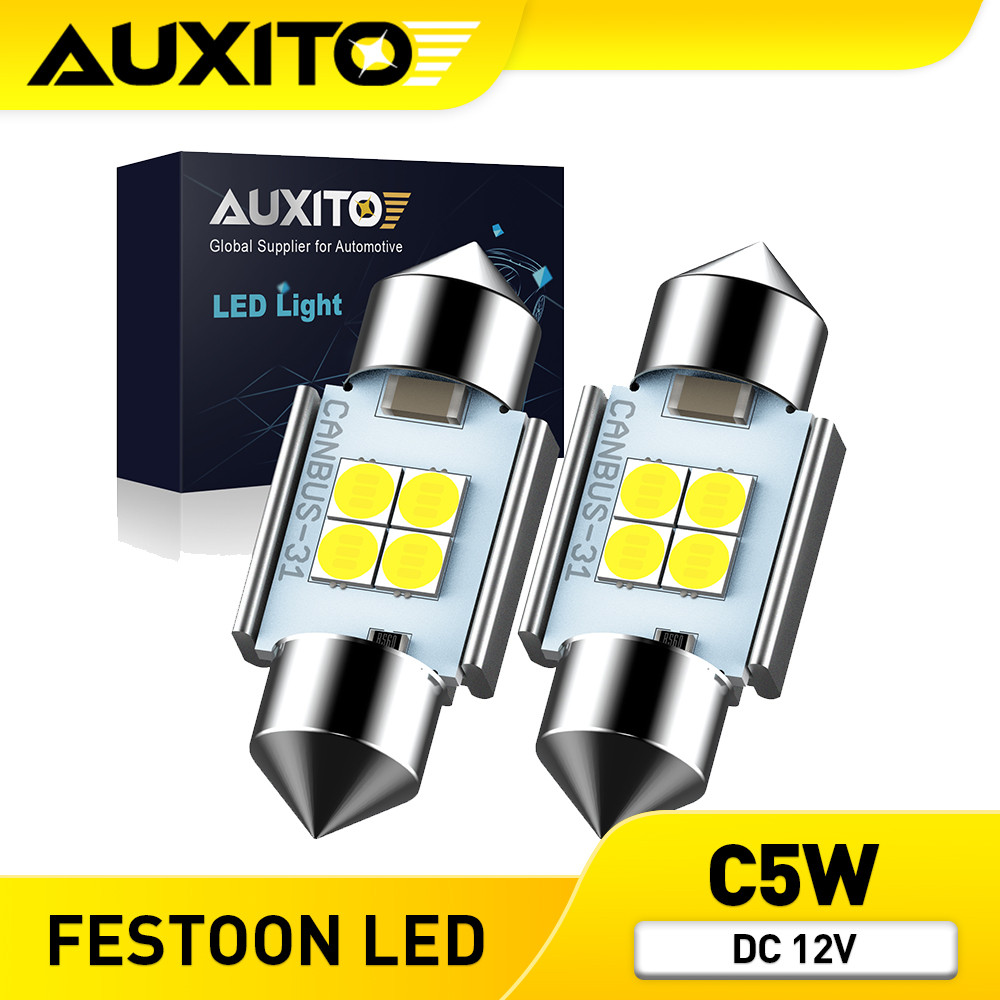 AUXITO 2PC Festoon หลอดไฟ LED C5W 31mm/36mm/41mm 3030 SMD Super Bright