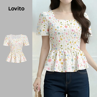 Lovito  เสื้อเบลาส์ลําลองสําหรับฤดูใบไม้ผลิ/ฤดูร้อนสําหรับผู…