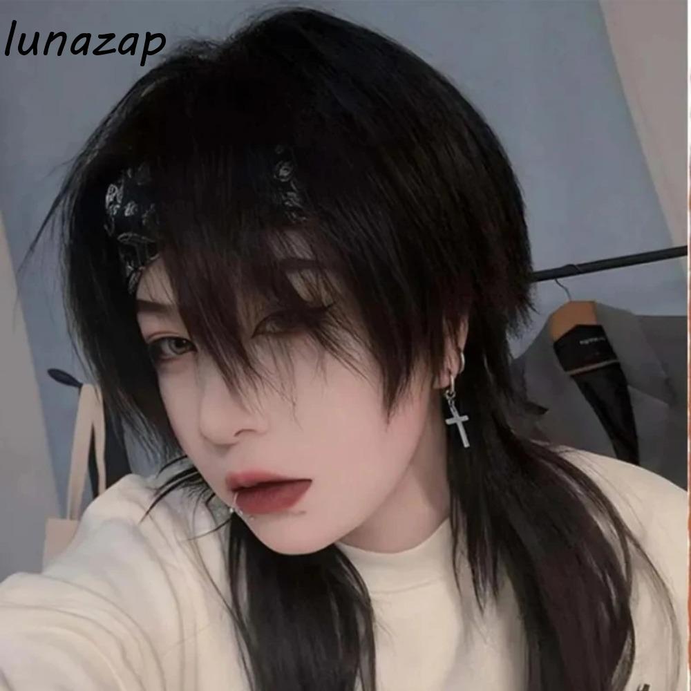 LUNAZAP Mullet Head Wig สังเคราะห์ปุยยาว สำหรับคอสเพลย์และฮาโลวีน ทนความร้อน แบบชั้นlayered