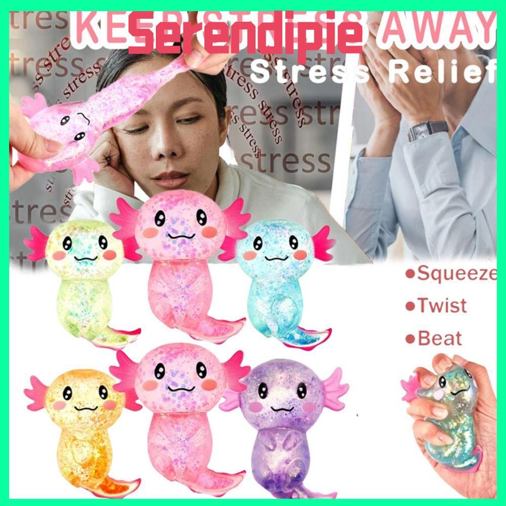 SERENDIPIE Squishy Stress Glitter, Glitter Sugar Filled Axolotl Squishy ของเล่น, รูปร่างน่ารัก Sooth