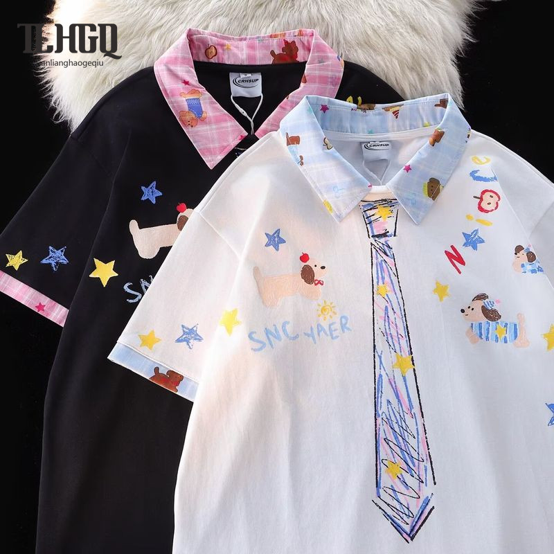 เสื้อโปโลแขนสั้นสไตล์วินเทจวิทยาลัย สำหรับทั้งผู้ชายและผู้หญิง