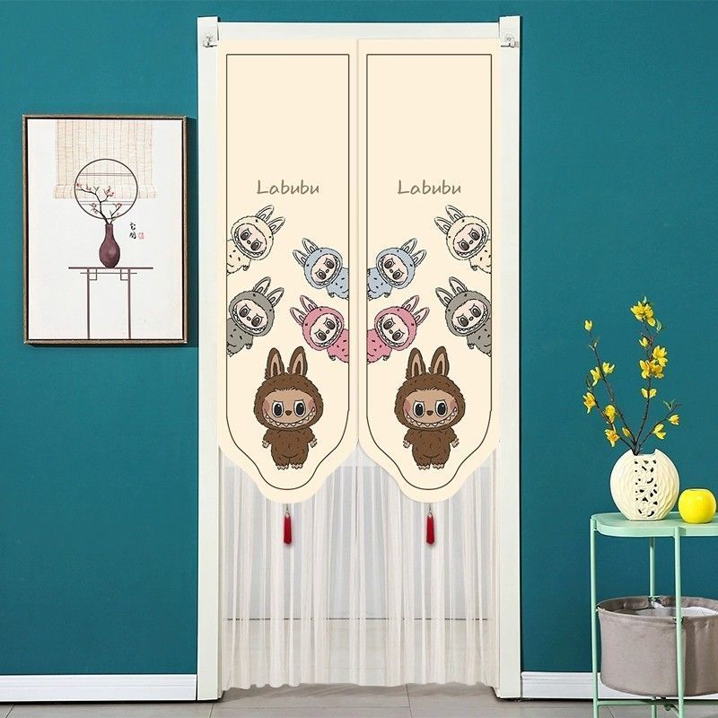 拉布布卡通可爱布艺门帘纱帘隔断帘卧室防蚊虫卫生间遮挡帘魔术贴20260323Labubu Cartoon Cute Fabric Door Curtain, Sheer Curtain, Partit
