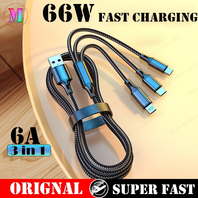 SFREE Shipping Original 6A 3 in1 USB Data Cable Fast Charging Micro Type C to USB Cord 66W Super Fas