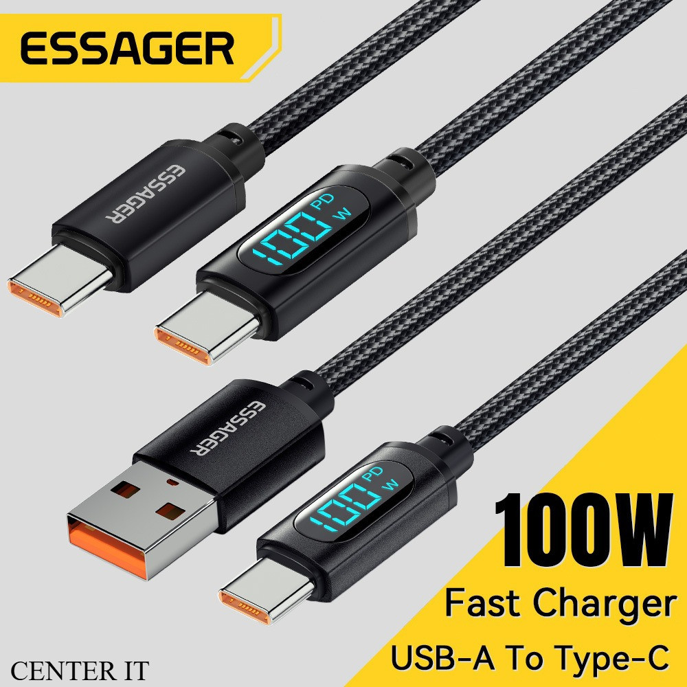 Essager 100W USB A To Type C To C แสดงสาย PD สายชาร์จเร็วสำหรับ Xiaomi Poco3 Samsung Huawei A07