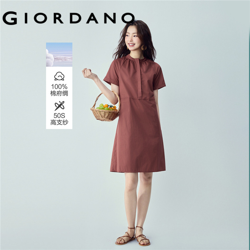 GIORDANO WOMEN Gathered crewneck raglan sleeve midi dress 13466245
