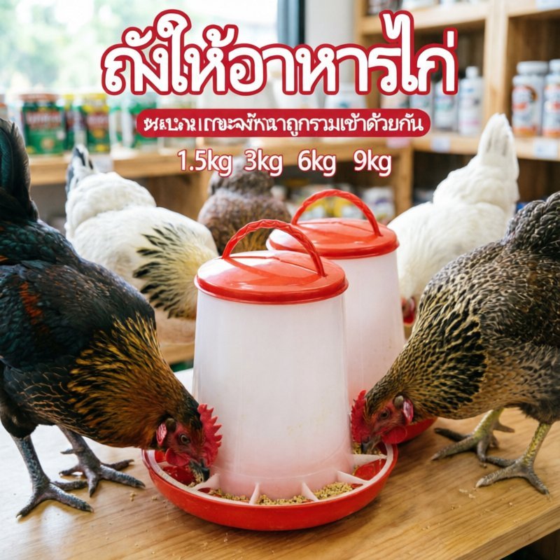 ถังป้อนไก่ ถังให้อาหารไก่อัตโนมัติ ปลอดสารพิษ ทนทาน ติดตั้งง่าย ป้องกันไก่คุ้ยอาหาร ถอดประกอบง่าย