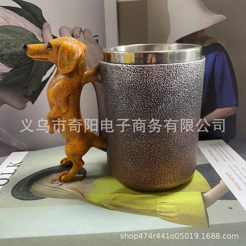 GF New DachshundMug Resin Dachshund Dog Mug Modern Minimalist Animal Stainless Steel Water Cup