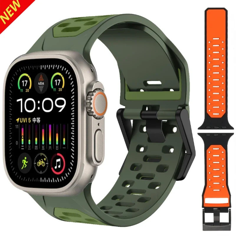 สายซิลิโคนกีฬาสําหรับ Apple Watch Ultra 3/2/1 49 มม.S11-10-9-8-7-6-4-SE3 สร้อยข้อมือสองสี iWatch 46 
