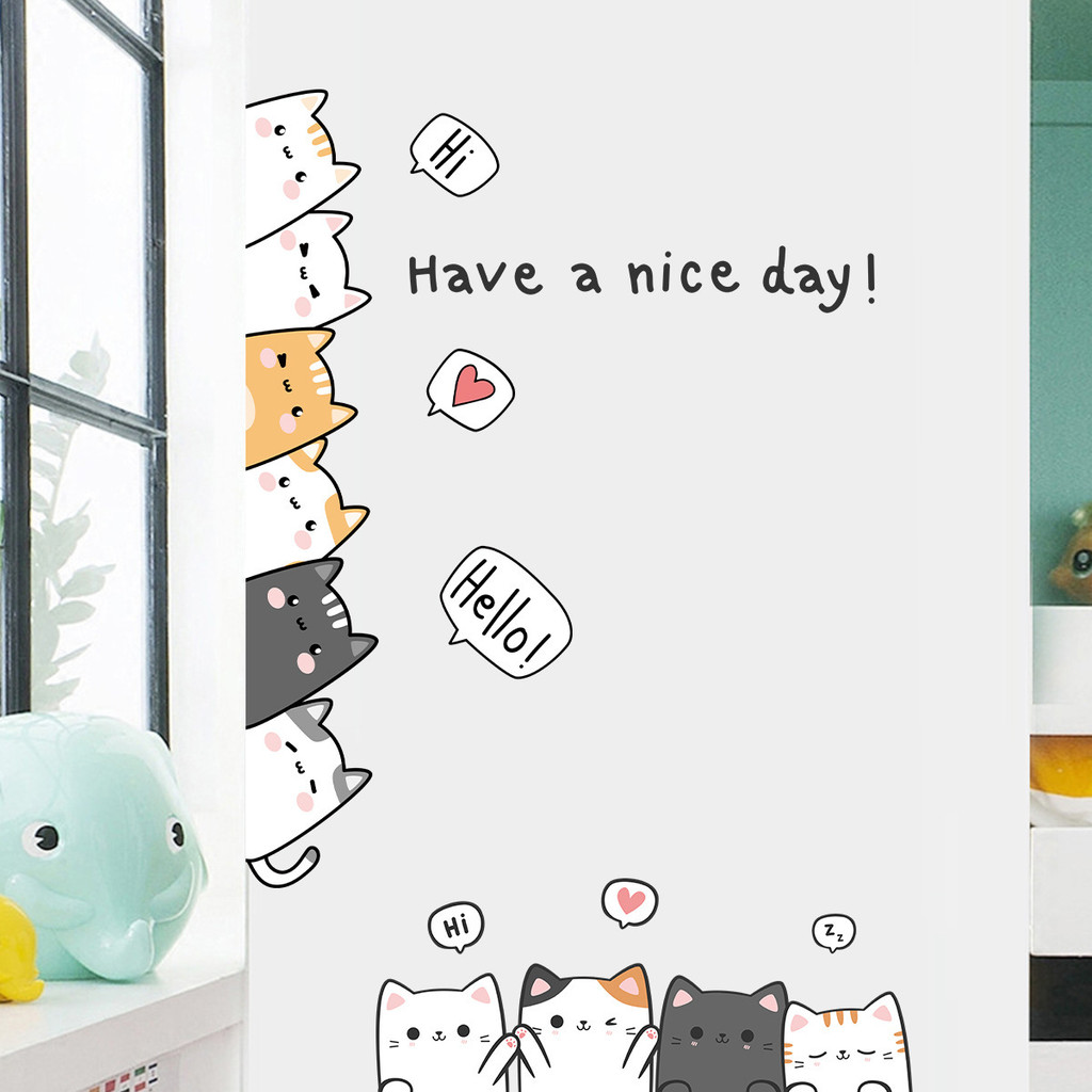 การ์ตูนน่ารักคดเคี้ยวคิตตี้ติดด้วยตนเองสติ๊กเกอร์ติดผนังห้องเด็กห้องนอนอนุบาลสติ๊กเกอร์ตกแต่ง