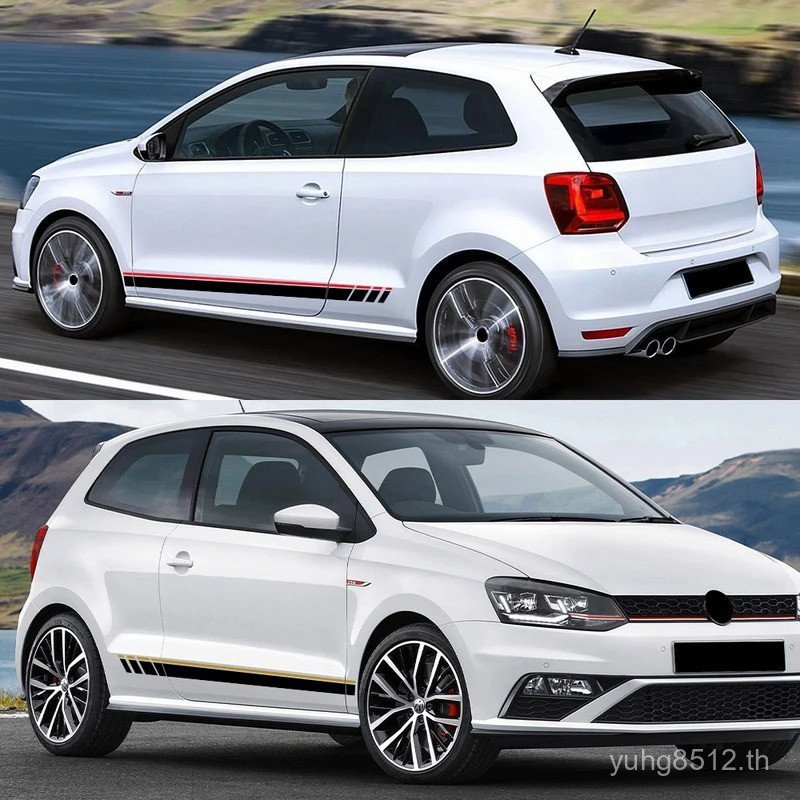 2PCS สติกเกอร์ด้านข้างรถยนต์สําหรับ VW Volkswagen Polo 6R 6C 9N2 9J GTI การปรับเปลี่ยนอัตโนมัติ PVC 