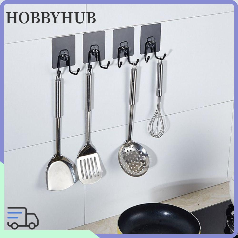 HOBBYHUB ตะขอเหนียว, รับน้ําหนักตะขอติดผนังทนทาน, คุณภาพสูงแบบมีกาวในตัว Mutifunction Double Hook Traceless Hook