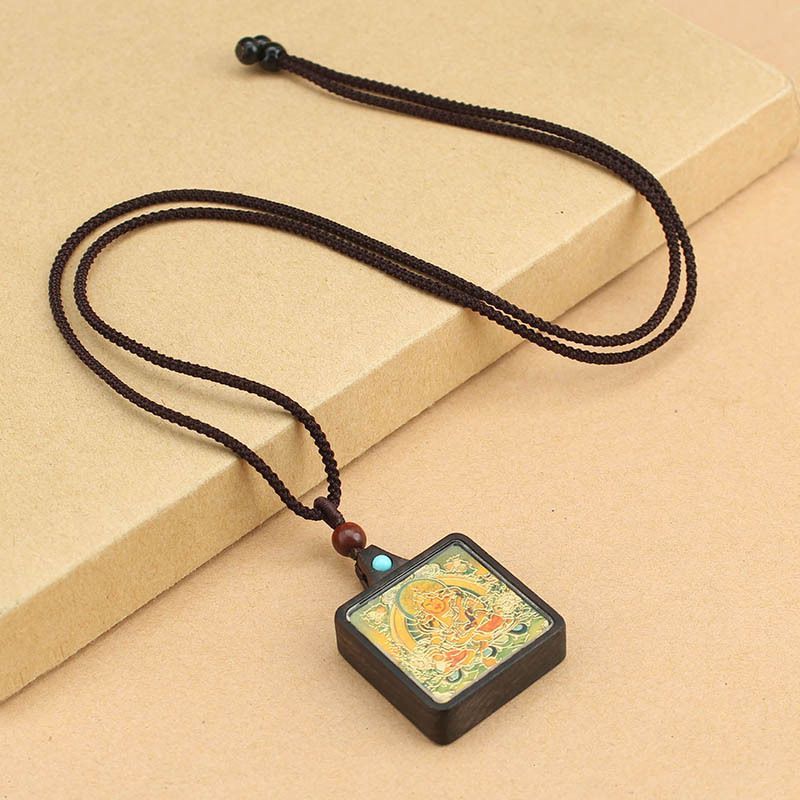 แปดผู้อุปถัมภ์ Zodiac Thangka สร้อยคอ Ebony Square Mini จี้