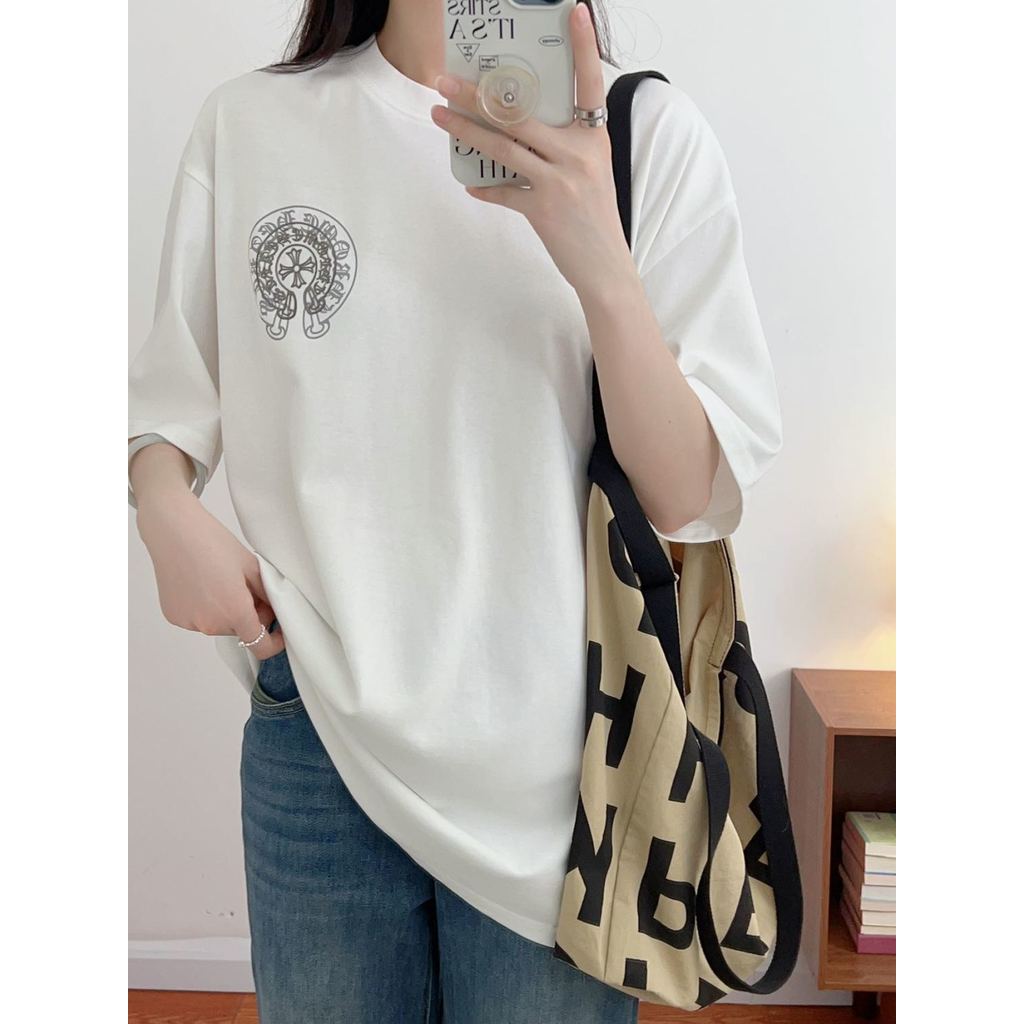 เสื้อยืดครอสคลาสสิก ฮอร์สชูโอเวอร์พริ้นท์ ออกแบบหลวม มีให้เลือกทั้งผู้ชายและผู้หญิง ราคา ถูกที่สุด ดีลบีเคเค แกลเลอรีภาพที่ 2