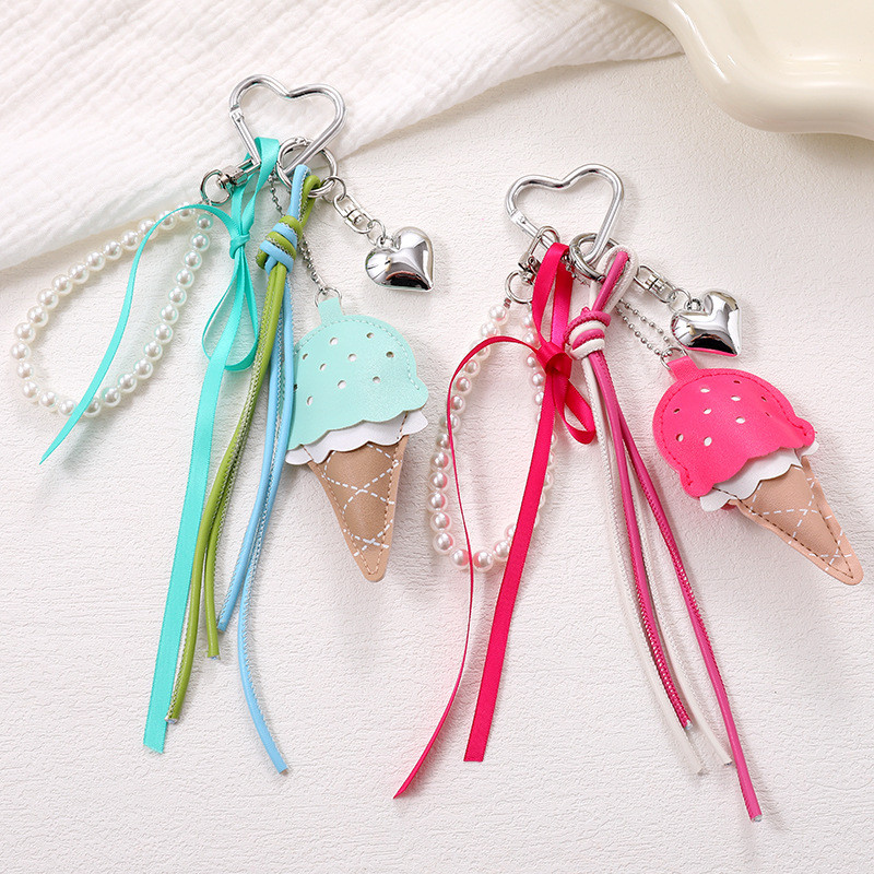 【Ready Stock】 Creative New Leather Ice Cream Cone Mobile Phone Pendant Miu Series High-Grade Two-Col