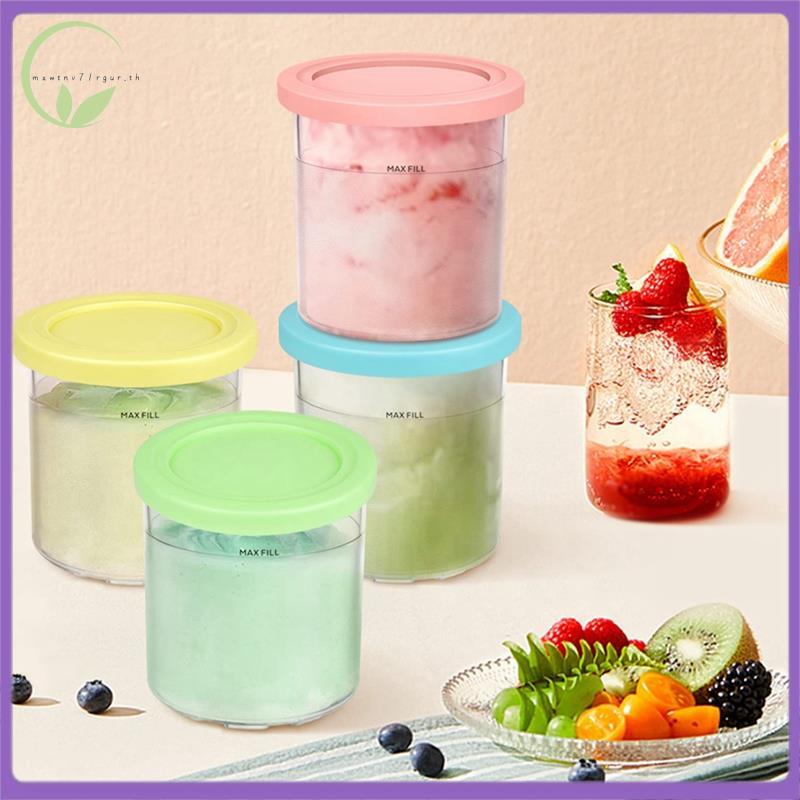 [mxwtnv71rgur.th] 4 ชิ้นไอศกรีม Pints และฝาปิดสําหรับ Creami NC301 NC300 NC299AMZ Series ภาชนะเก็บไอ