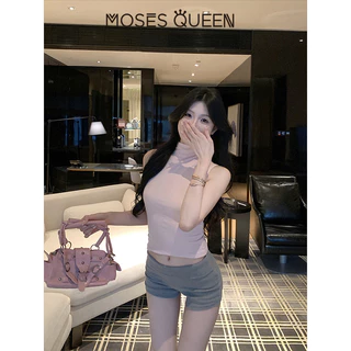 MOSESMQUIN ท้อปผู้หญิง คอเต่า แขนกุด สองด้านได้ นุ่ม สบาย และกระชับ เหมาะสำหรับสวมใส่ในทุกวันและโอกาสพิเศษ #63574