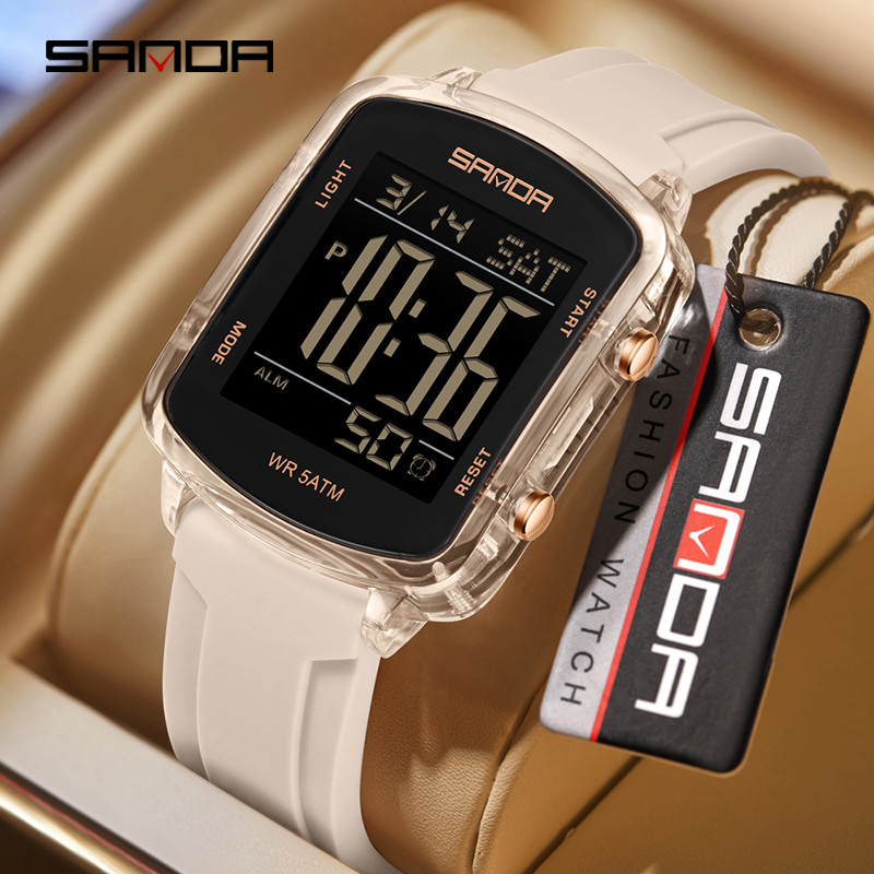 Sophisticated SANDA Multi-Function Timepiece - โซน 2 เวลา, นับถอยหลัง, ตัวจับเวลาแบบแยกส่วน, เรืองแสง, กันน้ํา, วัน